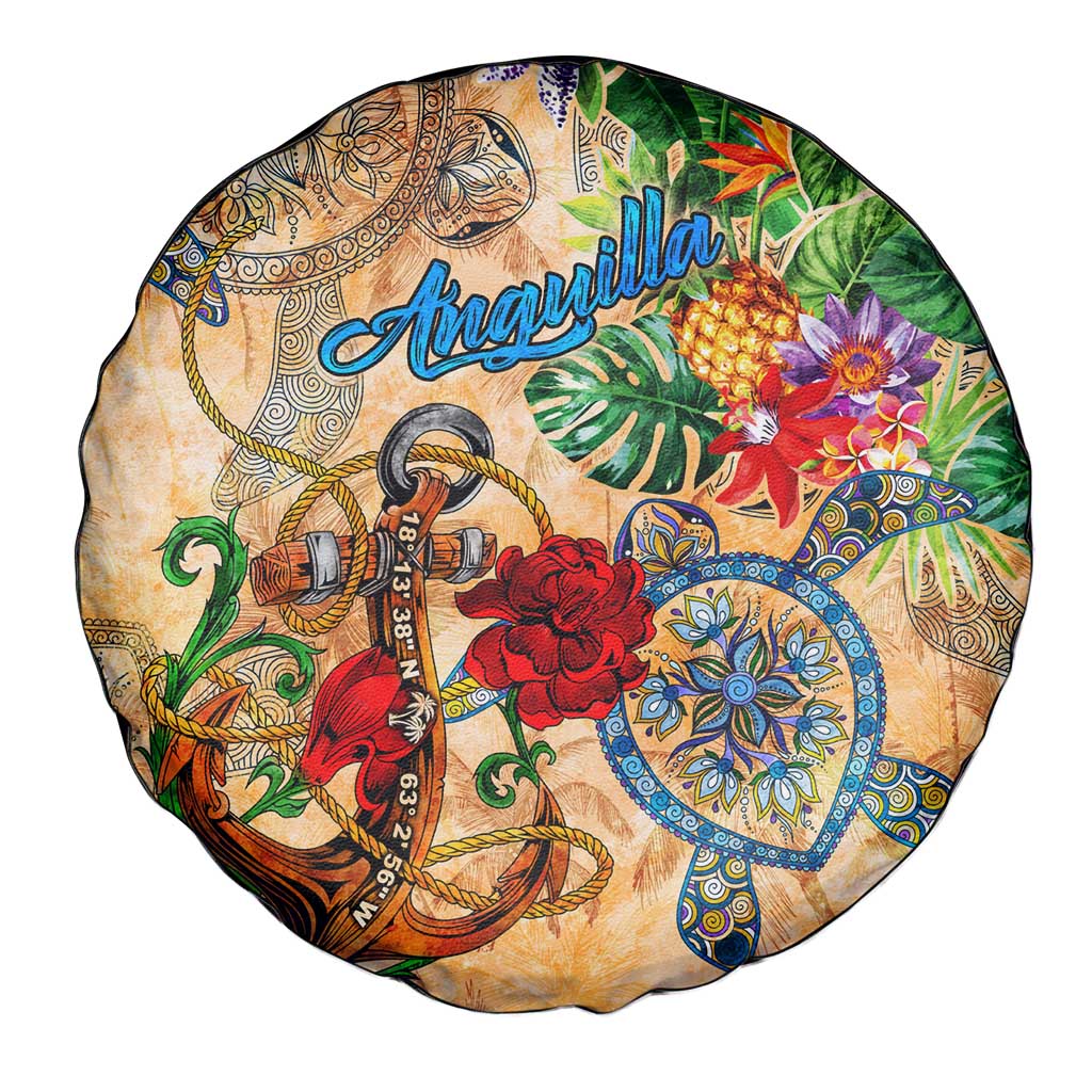 Anguilla Spare Tire Cover Geographic Coordinate Anchor - Turlte Tropical