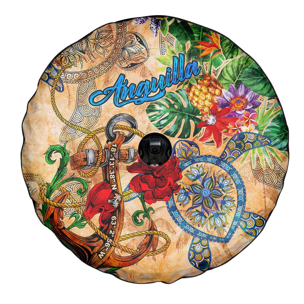 Anguilla Spare Tire Cover Geographic Coordinate Anchor - Turlte Tropical