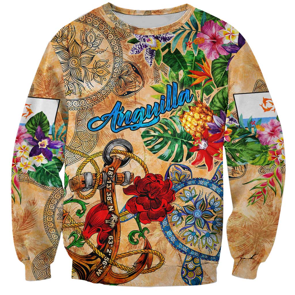 Anguilla Sweatshirt Geographic Coordinate Anchor - Turlte Tropical