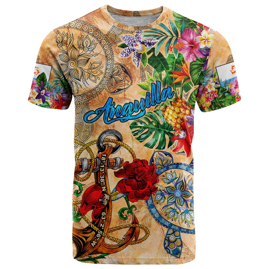 Anguilla T Shirt Geographic Coordinate Anchor - Turlte Tropical