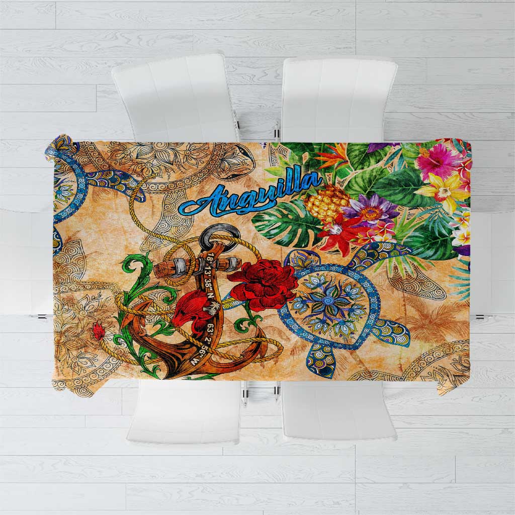 Anguilla Tablecloth Geographic Coordinate Anchor - Turlte Tropical
