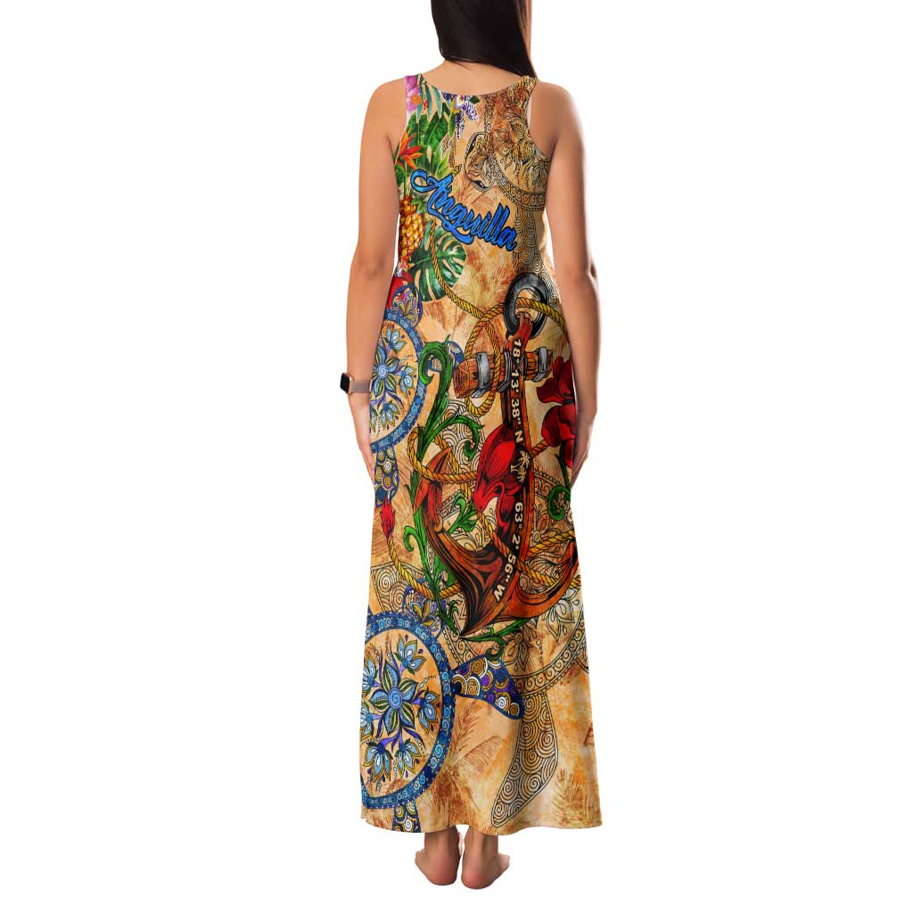 Anguilla Tank Maxi Dress Geographic Coordinate Anchor - Turlte Tropical
