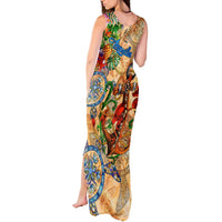 Anguilla Tank Maxi Dress Geographic Coordinate Anchor - Turlte Tropical