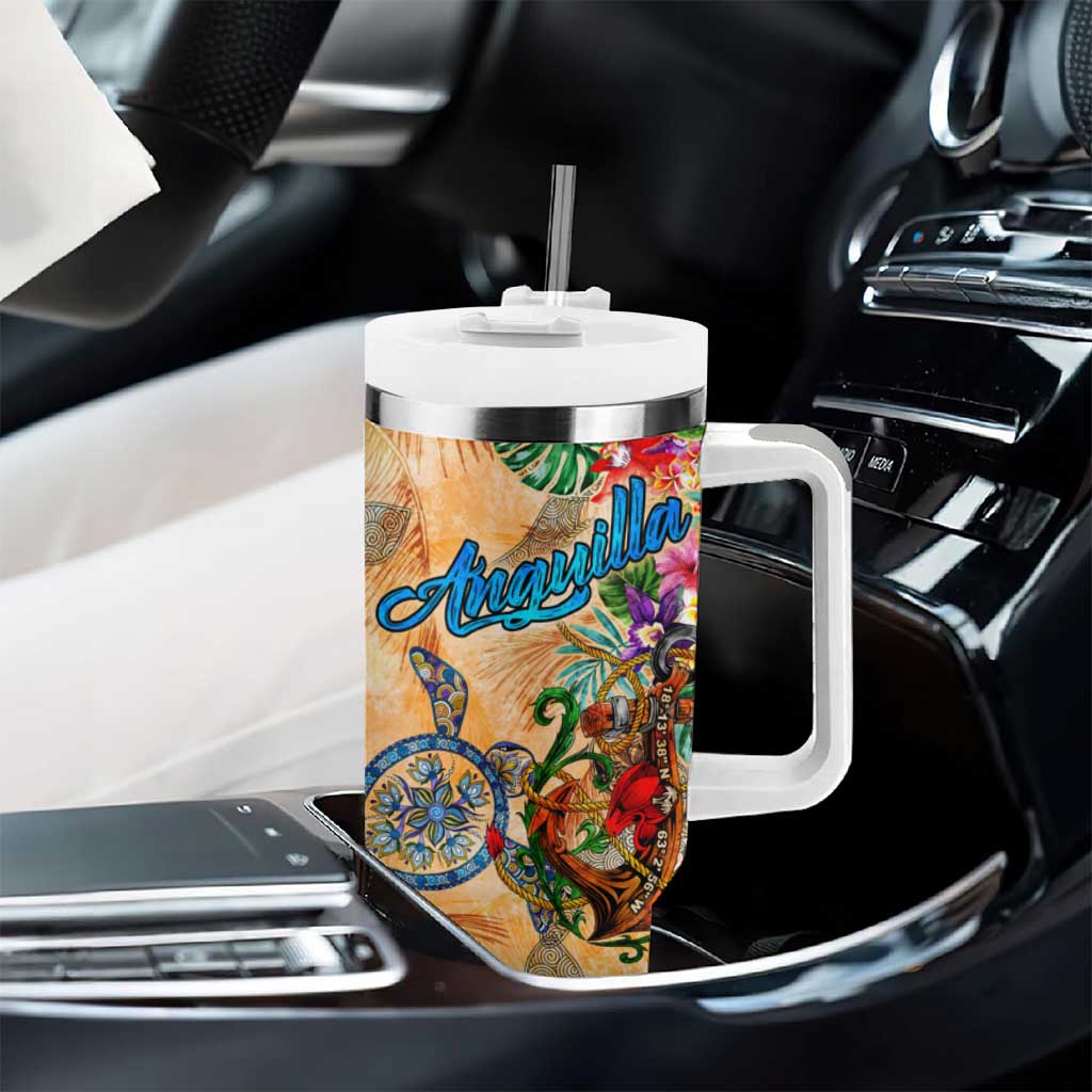 Anguilla Tumbler With Handle Geographic Coordinate Anchor - Turlte Tropical