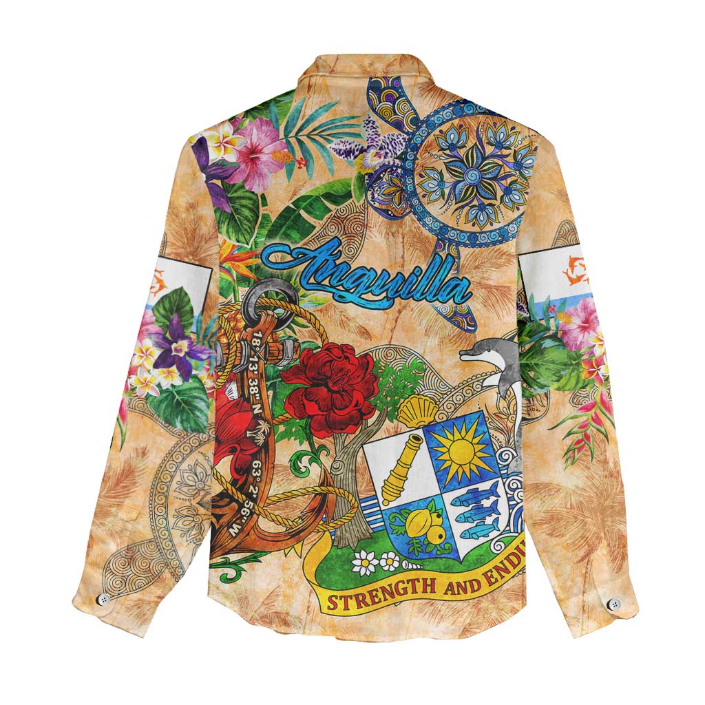 Anguilla Women Casual Shirt Geographic Coordinate Anchor - Turlte Tropical