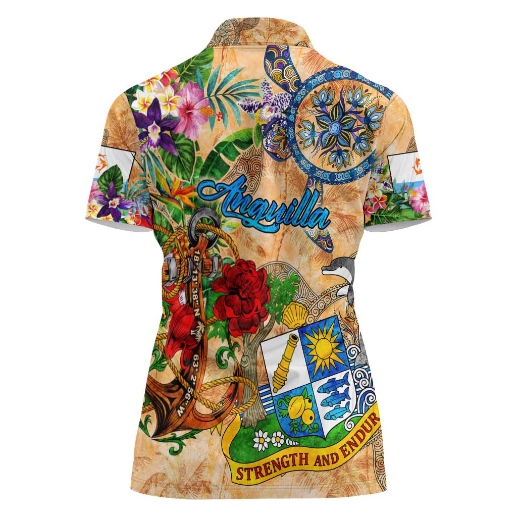 Anguilla Women Polo Shirt Geographic Coordinate Anchor - Turlte Tropical