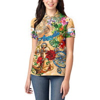 Anguilla Women Polo Shirt Geographic Coordinate Anchor - Turlte Tropical