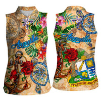 Anguilla Women Sleeveless Polo Shirt Geographic Coordinate Anchor - Turlte Tropical