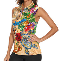 Anguilla Women Sleeveless Polo Shirt Geographic Coordinate Anchor - Turlte Tropical