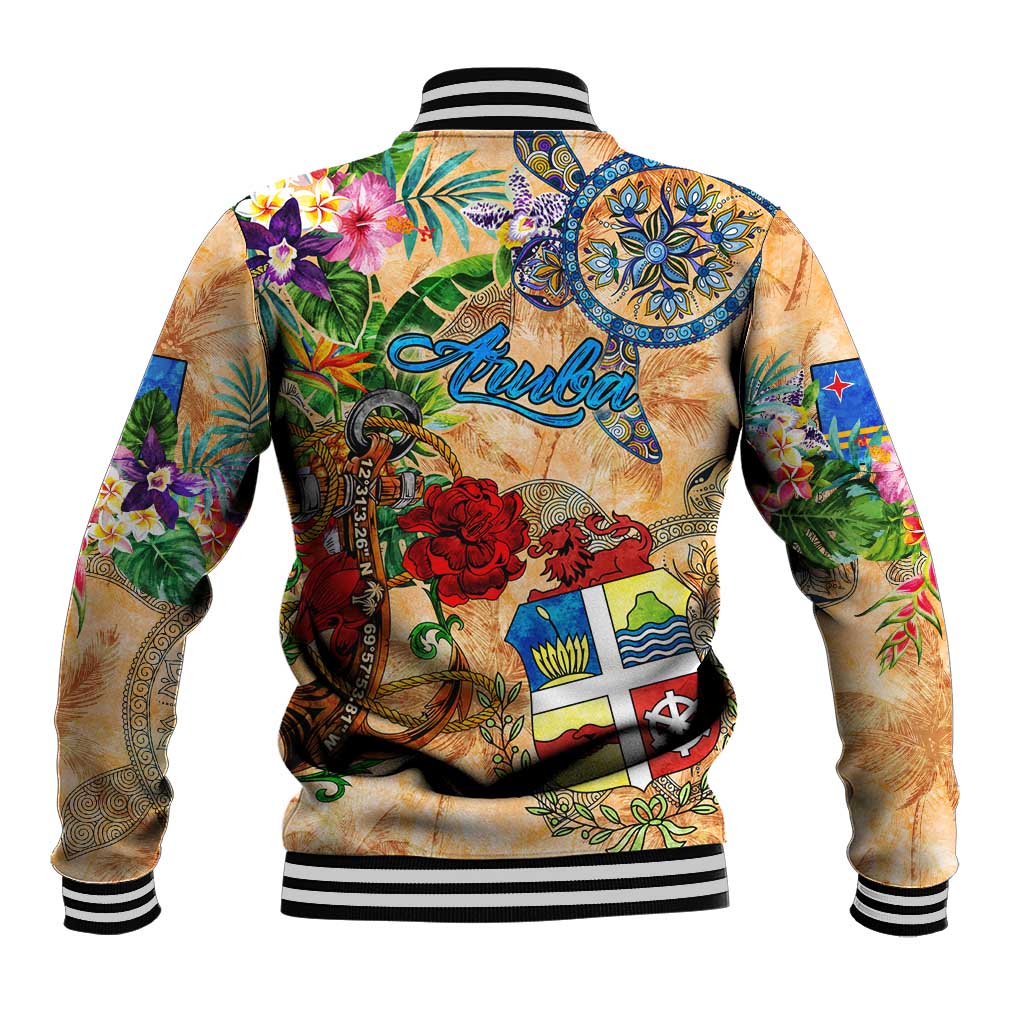 Aruba Baseball Jacket Geographic Coordinate Anchor - Turlte Tropical