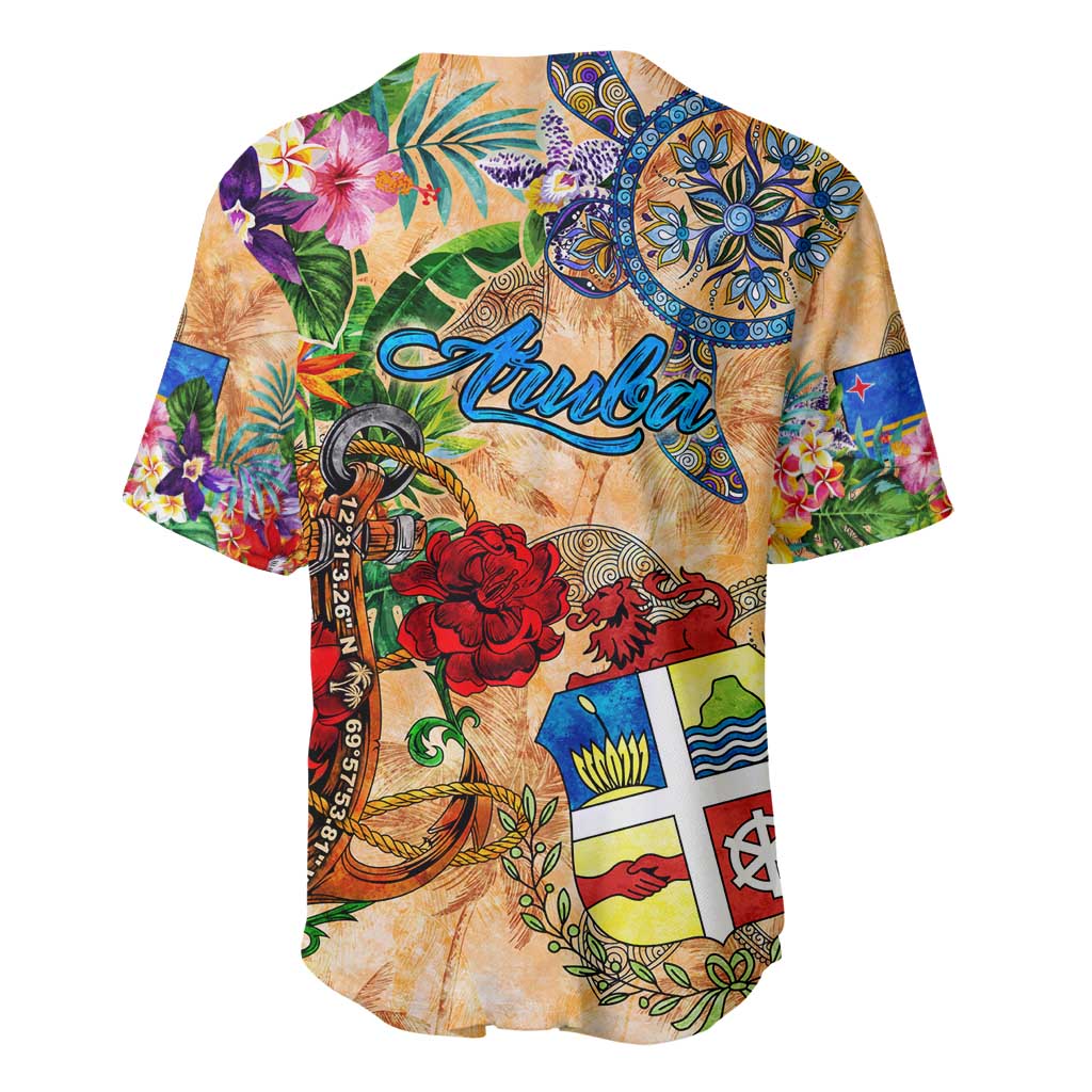 Aruba Baseball Jersey Geographic Coordinate Anchor - Turlte Tropical