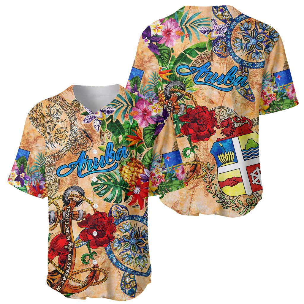 Aruba Baseball Jersey Geographic Coordinate Anchor - Turlte Tropical
