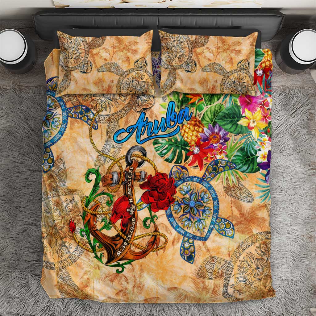 Aruba Bedding Set Geographic Coordinate Anchor - Turlte Tropical