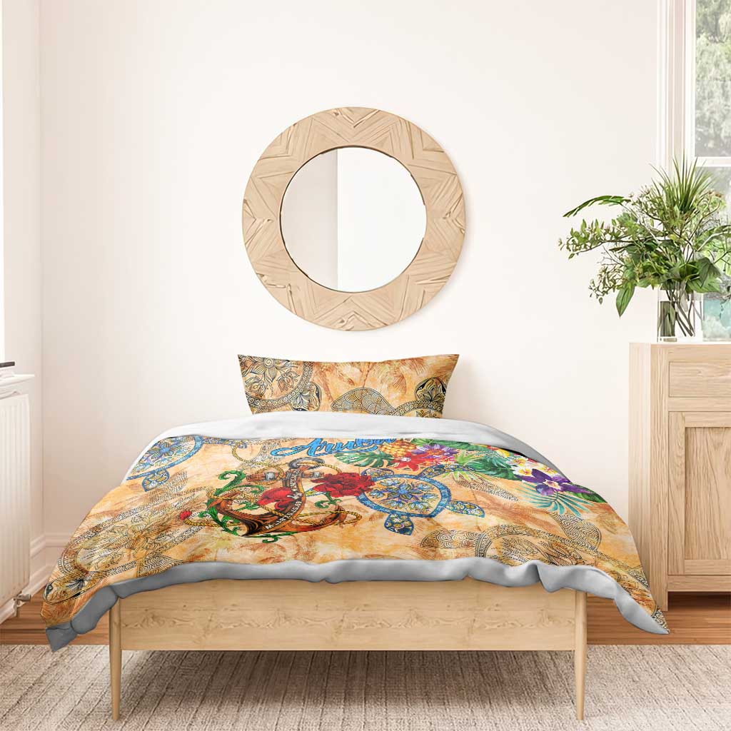 Aruba Bedding Set Geographic Coordinate Anchor - Turlte Tropical