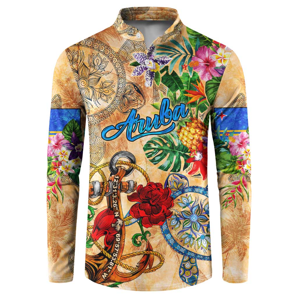 Aruba Button Sweatshirt Geographic Coordinate Anchor - Turlte Tropical