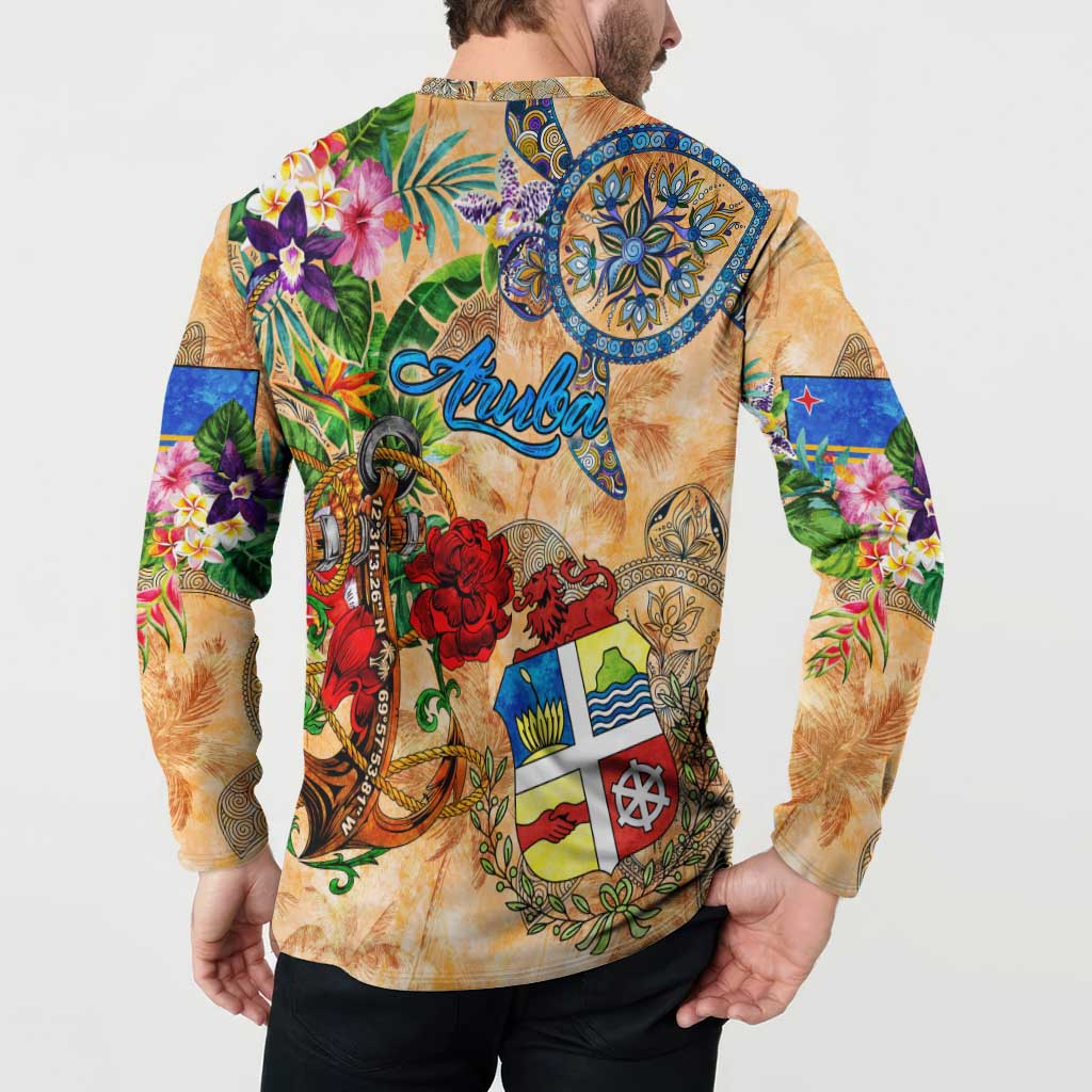 Aruba Button Sweatshirt Geographic Coordinate Anchor - Turlte Tropical