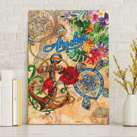 Aruba Canvas Wall Art Geographic Coordinate Anchor - Turlte Tropical