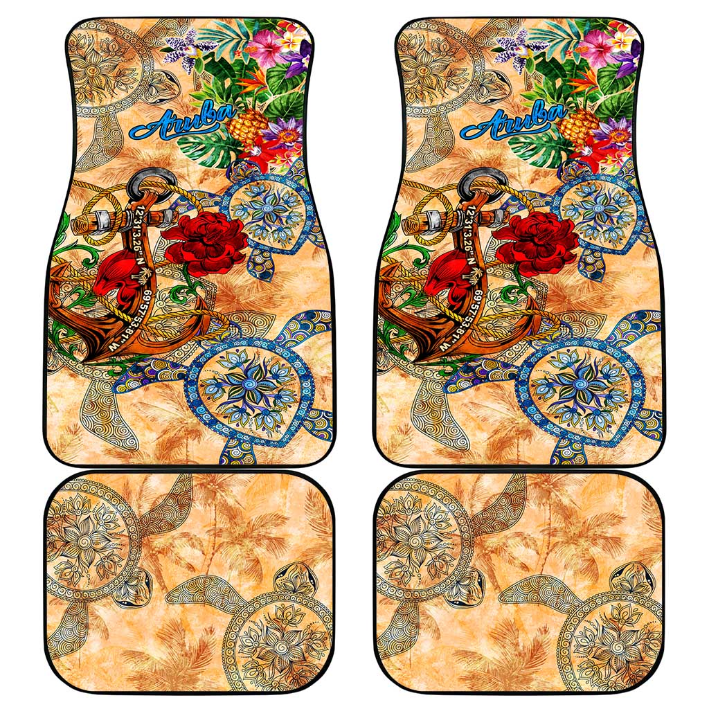 Aruba Car Mats Geographic Coordinate Anchor - Turlte Tropical