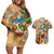 Aruba Couples Matching Off Shoulder Short Dress and Hawaiian Shirt Geographic Coordinate Anchor - Turlte Tropical