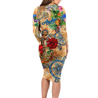 Aruba Family Matching Long Sleeve Bodycon Dress and Hawaiian Shirt Geographic Coordinate Anchor - Turlte Tropical