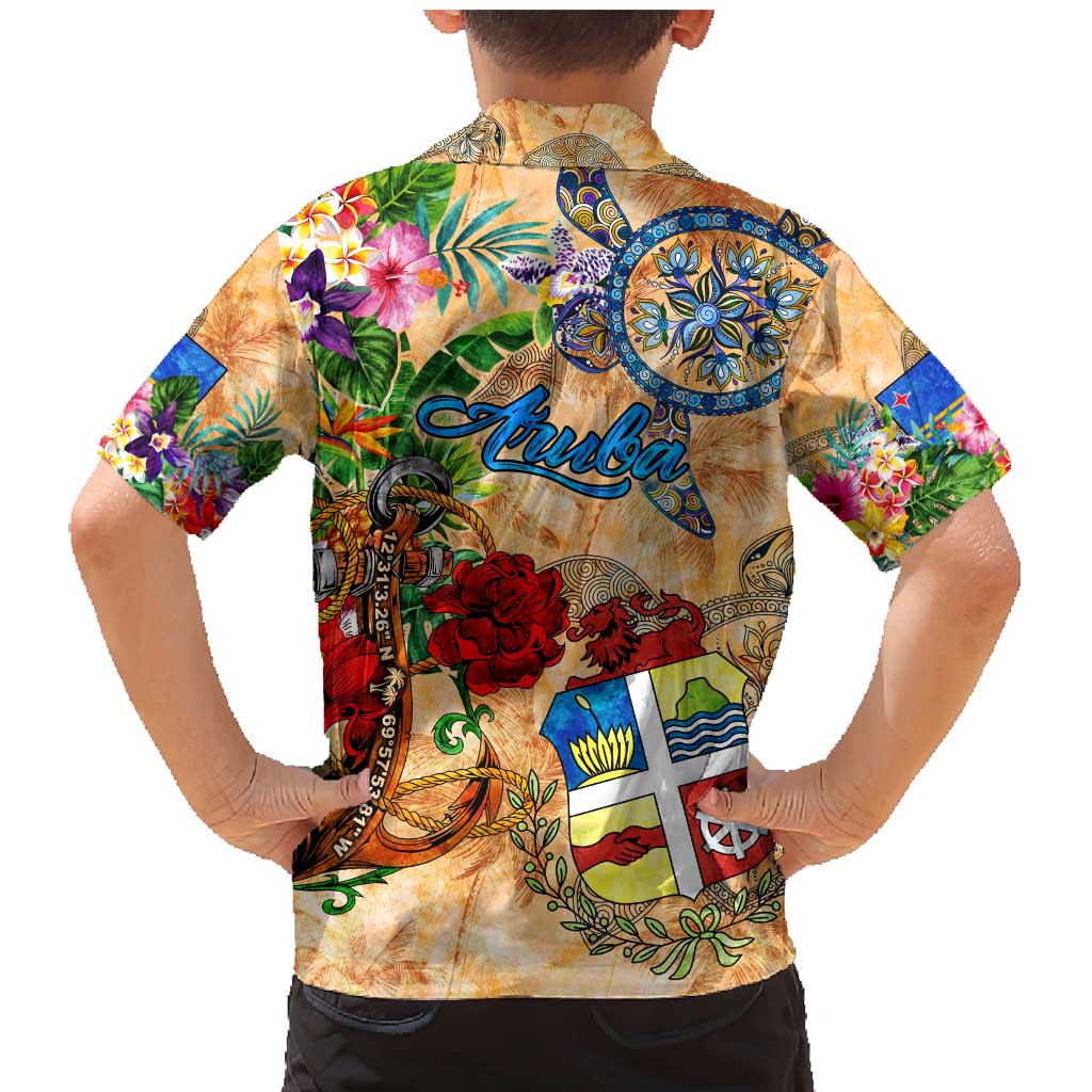 Aruba Family Matching Mermaid Dress and Hawaiian Shirt Geographic Coordinate Anchor - Turlte Tropical