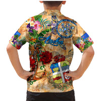 Aruba Family Matching Mermaid Dress and Hawaiian Shirt Geographic Coordinate Anchor - Turlte Tropical