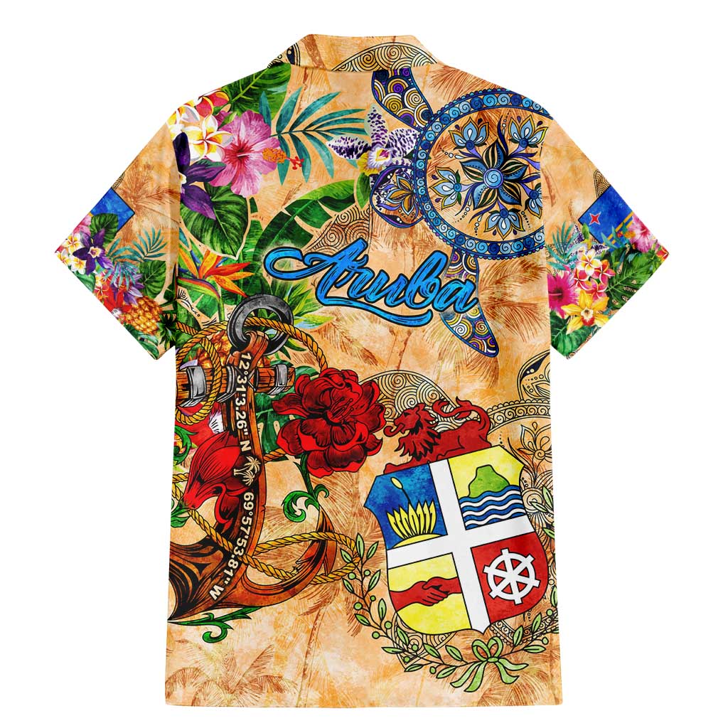 Aruba Family Matching Mermaid Dress and Hawaiian Shirt Geographic Coordinate Anchor - Turlte Tropical