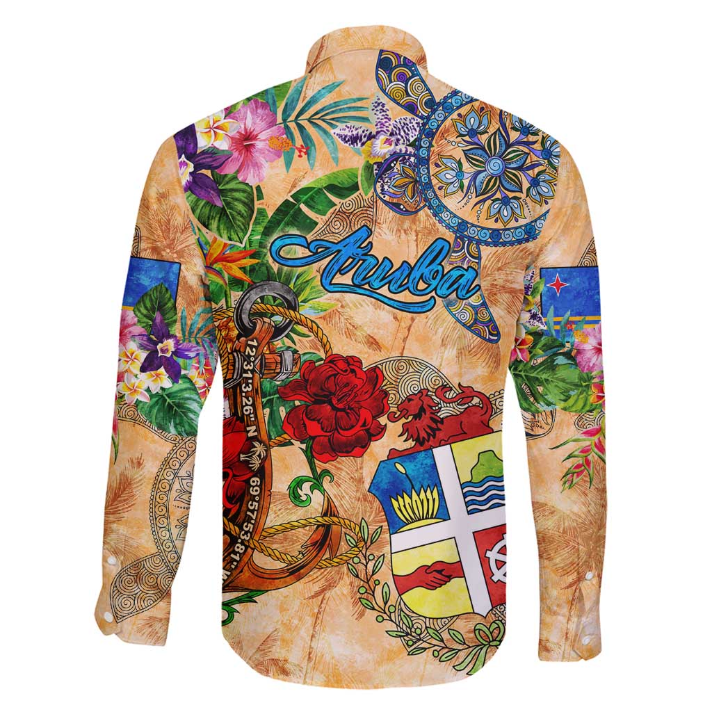 Aruba Family Matching Off Shoulder Maxi Dress and Hawaiian Shirt Geographic Coordinate Anchor - Turlte Tropical