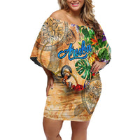 Aruba Family Matching Off Shoulder Short Dress and Hawaiian Shirt Geographic Coordinate Anchor - Turlte Tropical