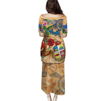 Aruba Family Matching Puletasi and Hawaiian Shirt Geographic Coordinate Anchor - Turlte Tropical