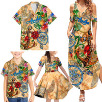 Aruba Family Matching Summer Maxi Dress and Hawaiian Shirt Geographic Coordinate Anchor - Turlte Tropical
