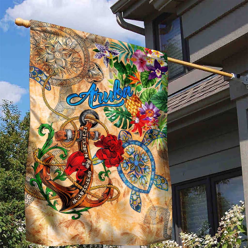 Aruba Garden Flag Geographic Coordinate Anchor - Turlte Tropical