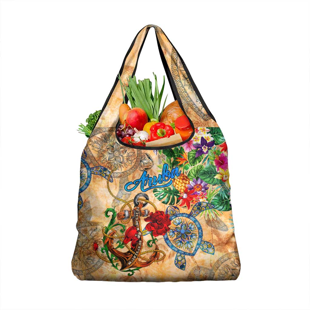 Aruba Grocery Bag Geographic Coordinate Anchor - Turlte Tropical