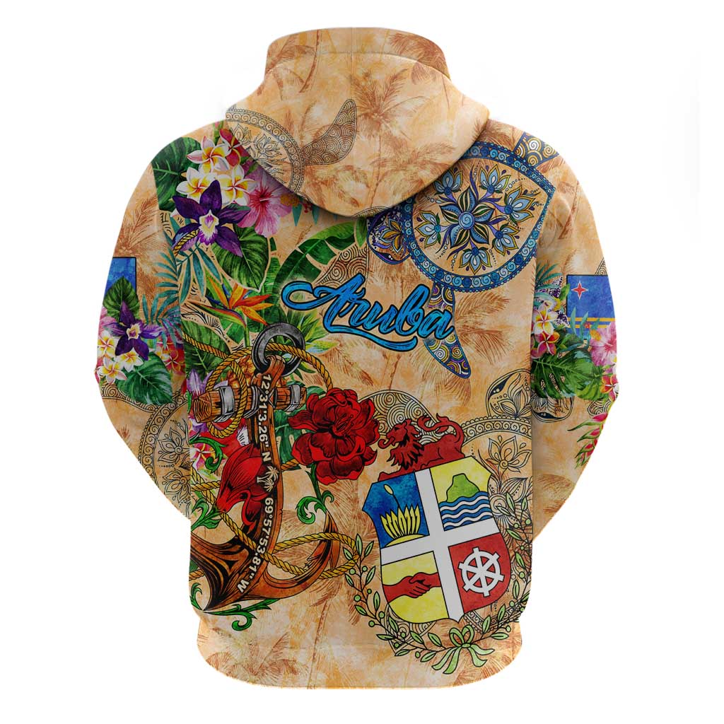 Aruba Hoodie Geographic Coordinate Anchor - Turlte Tropical