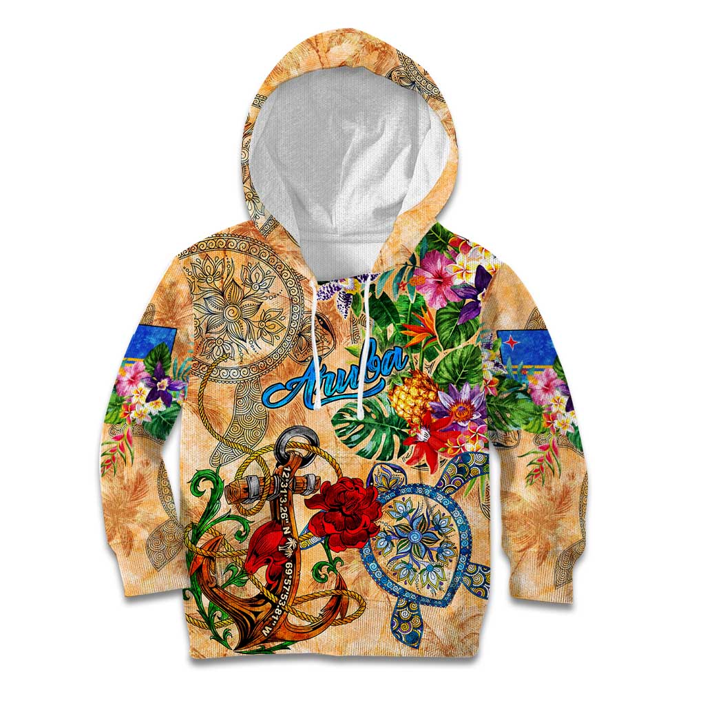 Aruba Kid Hoodie Geographic Coordinate Anchor - Turlte Tropical