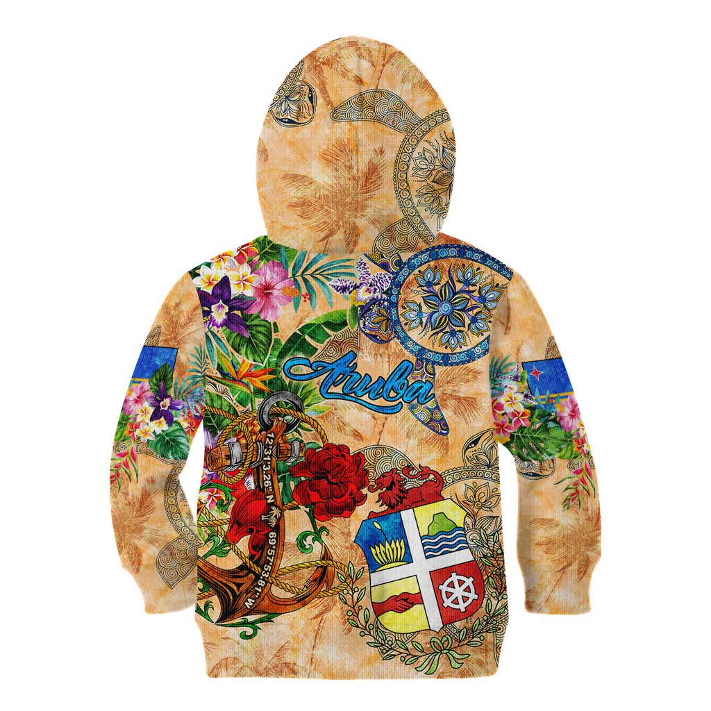 Aruba Kid Hoodie Geographic Coordinate Anchor - Turlte Tropical
