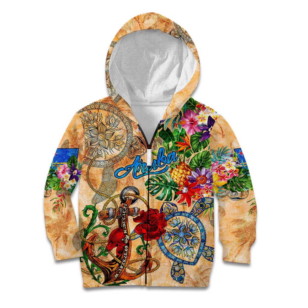 Aruba Kid Hoodie Geographic Coordinate Anchor - Turlte Tropical