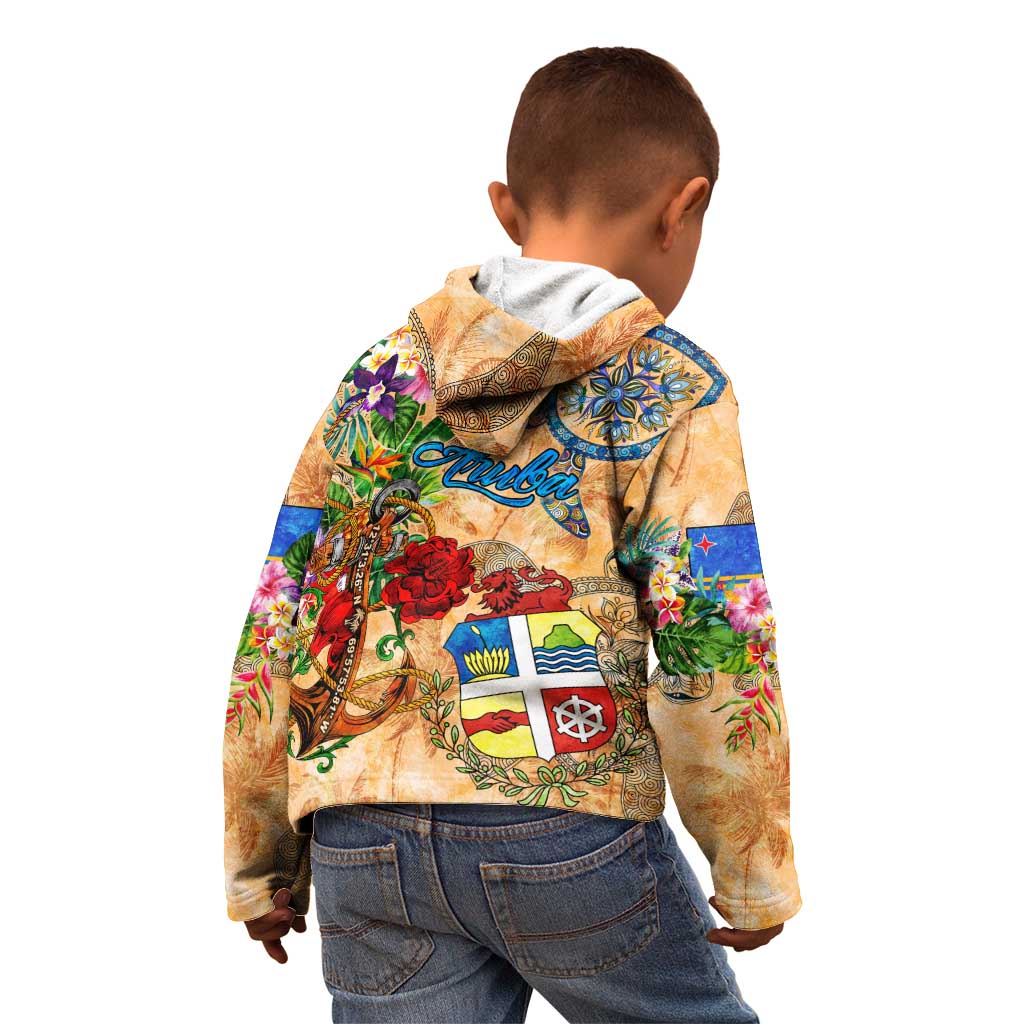 Aruba Kid Hoodie Geographic Coordinate Anchor - Turlte Tropical