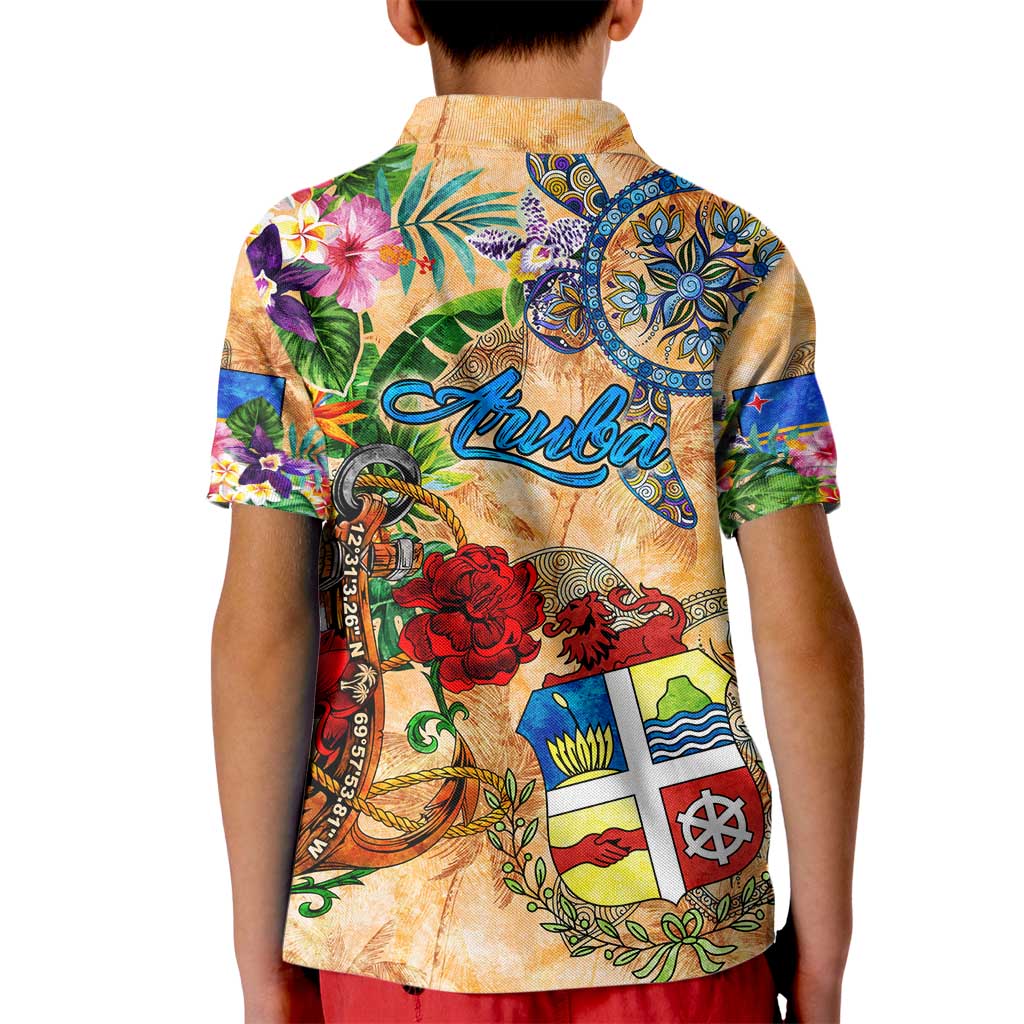 Aruba Kid Polo Shirt Geographic Coordinate Anchor - Turlte Tropical