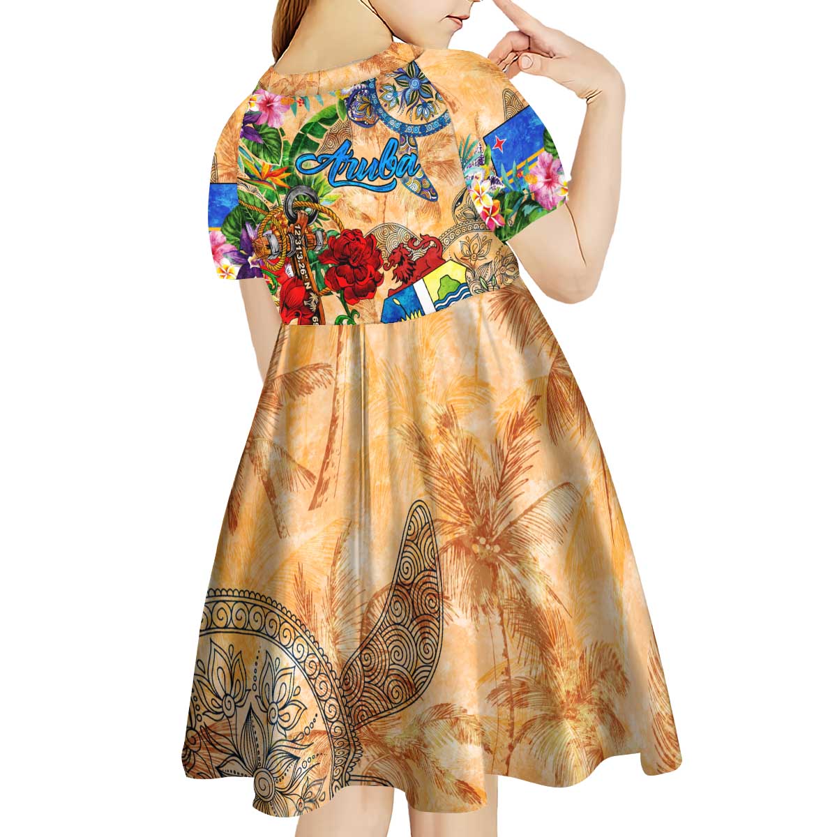 Aruba Kid Short Sleeve Dress Geographic Coordinate Anchor - Turlte Tropical
