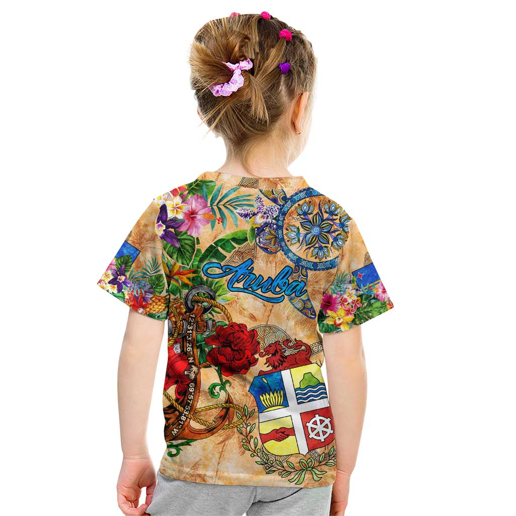 Aruba Kid T Shirt Geographic Coordinate Anchor - Turlte Tropical