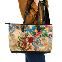 Aruba Leather Tote Bag Geographic Coordinate Anchor - Turlte Tropical