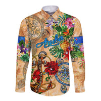 Aruba Long Sleeve Button Shirt Geographic Coordinate Anchor - Turlte Tropical