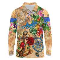 Aruba Long Sleeve Polo Shirt Geographic Coordinate Anchor - Turlte Tropical