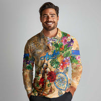 Aruba Long Sleeve Polo Shirt Geographic Coordinate Anchor - Turlte Tropical