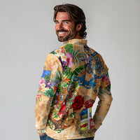 Aruba Long Sleeve Polo Shirt Geographic Coordinate Anchor - Turlte Tropical