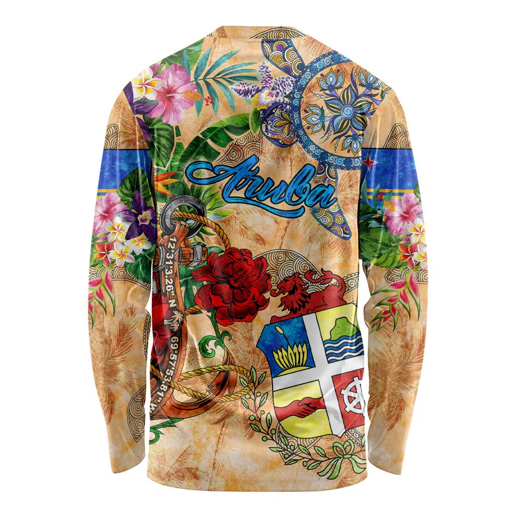 Aruba Long Sleeve Shirt Geographic Coordinate Anchor - Turlte Tropical
