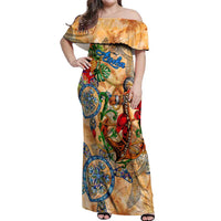 Aruba Off Shoulder Maxi Dress Geographic Coordinate Anchor - Turlte Tropical