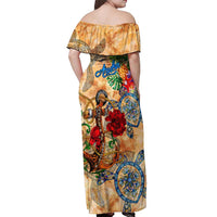 Aruba Off Shoulder Maxi Dress Geographic Coordinate Anchor - Turlte Tropical