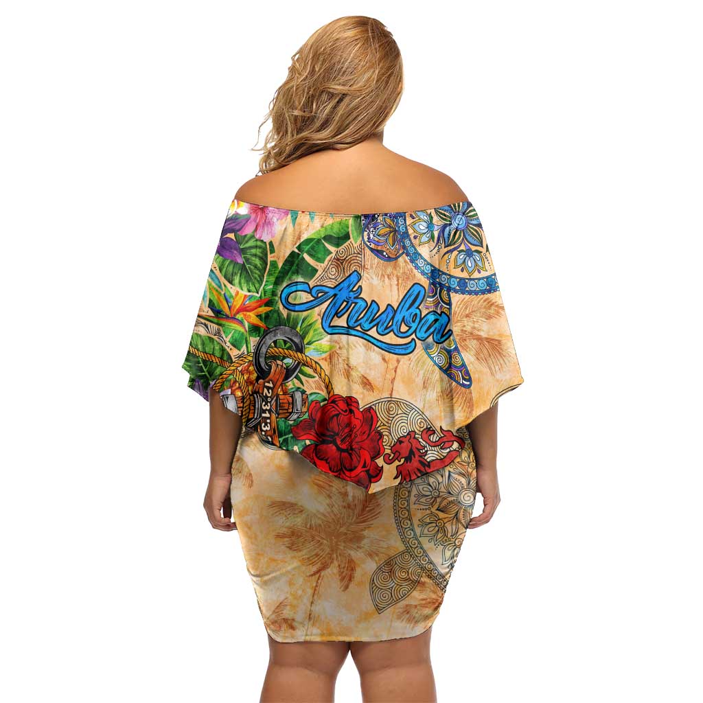 Aruba Off Shoulder Short Dress Geographic Coordinate Anchor - Turlte Tropical
